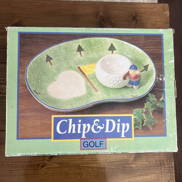 VTG Golf Chip & Dip Bowl Midwestern Home Products 101607 New In Box 14”x10” RARE - Picture 2 of 11